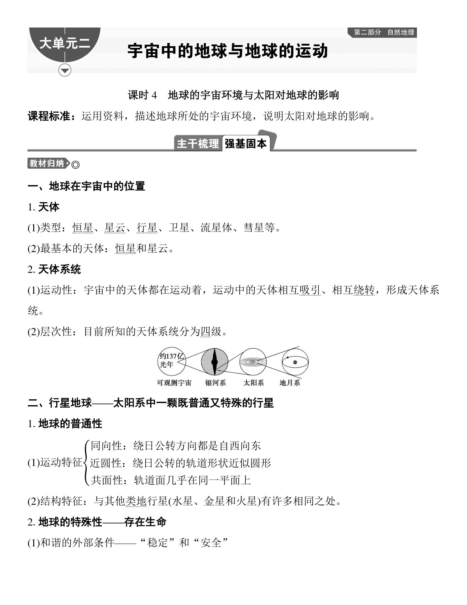 1  课时4　地球的宇宙环境与太阳对地球的影响 第1页